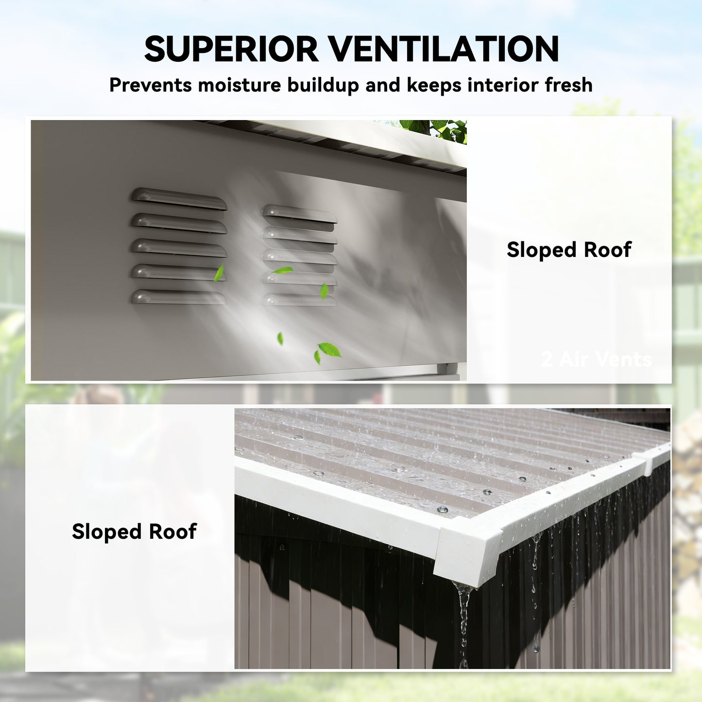 Compact Lean-To Galvanised Steel Garden Storage Shed | Lockable Door | Vent System | Sloped Roof | 20kg/㎡ Snow Load | 163x90x179cm | Patio & Flagstone | Light Grey & White