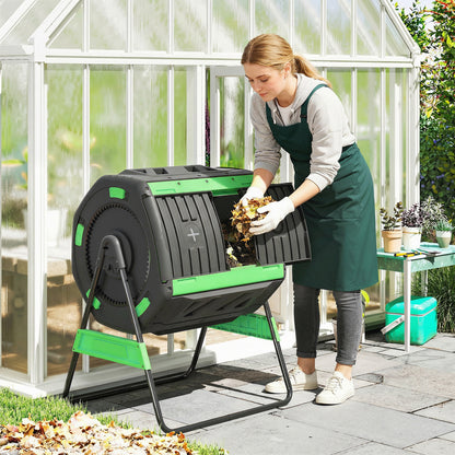 200L Dual Chamber Tumbling Compost Bin | 360° Rotation | 8 Adjustable Vents | BPA Free | Elevated Base | Green