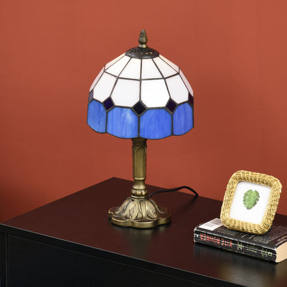 Handmade Stained Glass Table Lamp, Antique Style Bedside Lamp for Bedroom, Living room, Home, Nightstand, Decorative Night Light, Blue