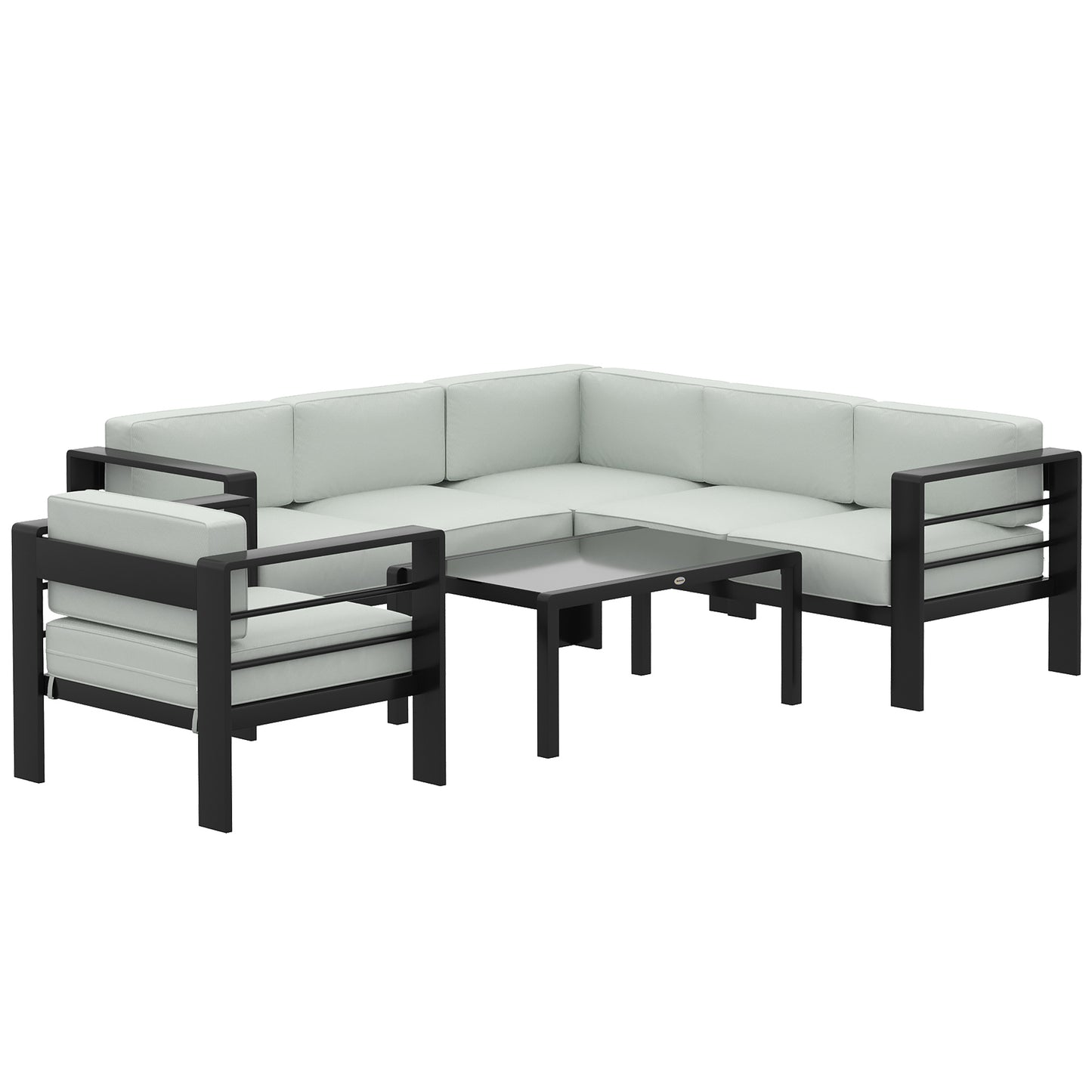 5-Piece 6-Seater Aluminium Garden Corner Sofa Set | Modular Layout | 13cm Cushions | Tempered Glass Table | 260kg | Light Grey