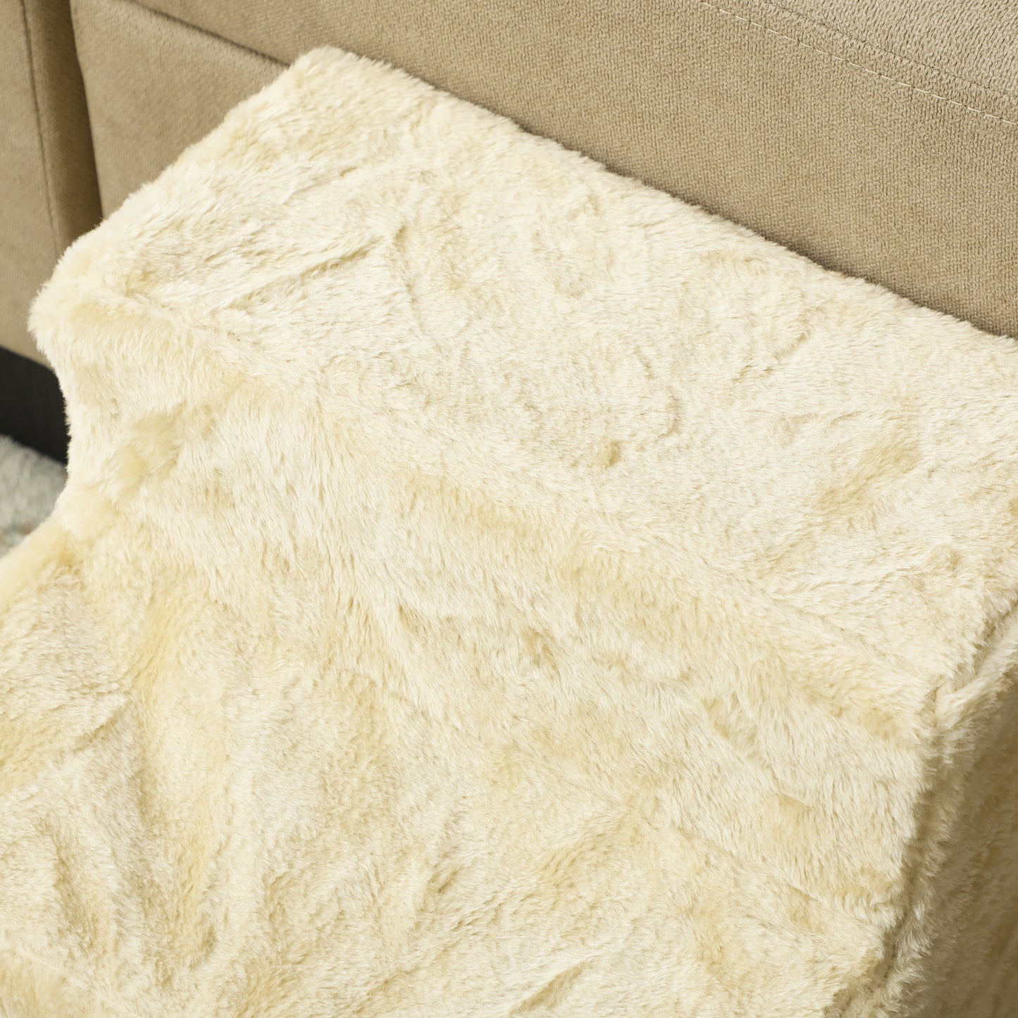 PawHut Three-Step Dog Stairs Steps  with Washable Plush Cover, for High Bed Sofa, Dog Stairs for Small Dog and Cat - Beige