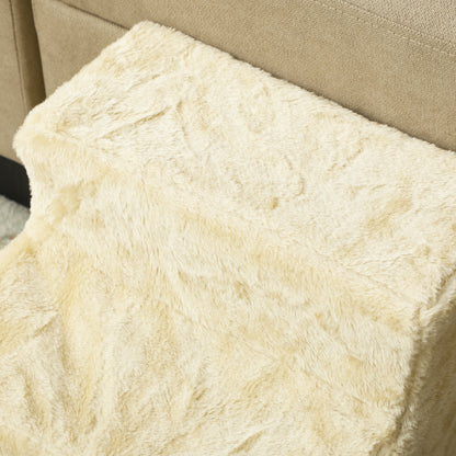 PawHut Three-Step Dog Stairs Steps  with Washable Plush Cover, for High Bed Sofa, Dog Stairs for Small Dog and Cat - Beige