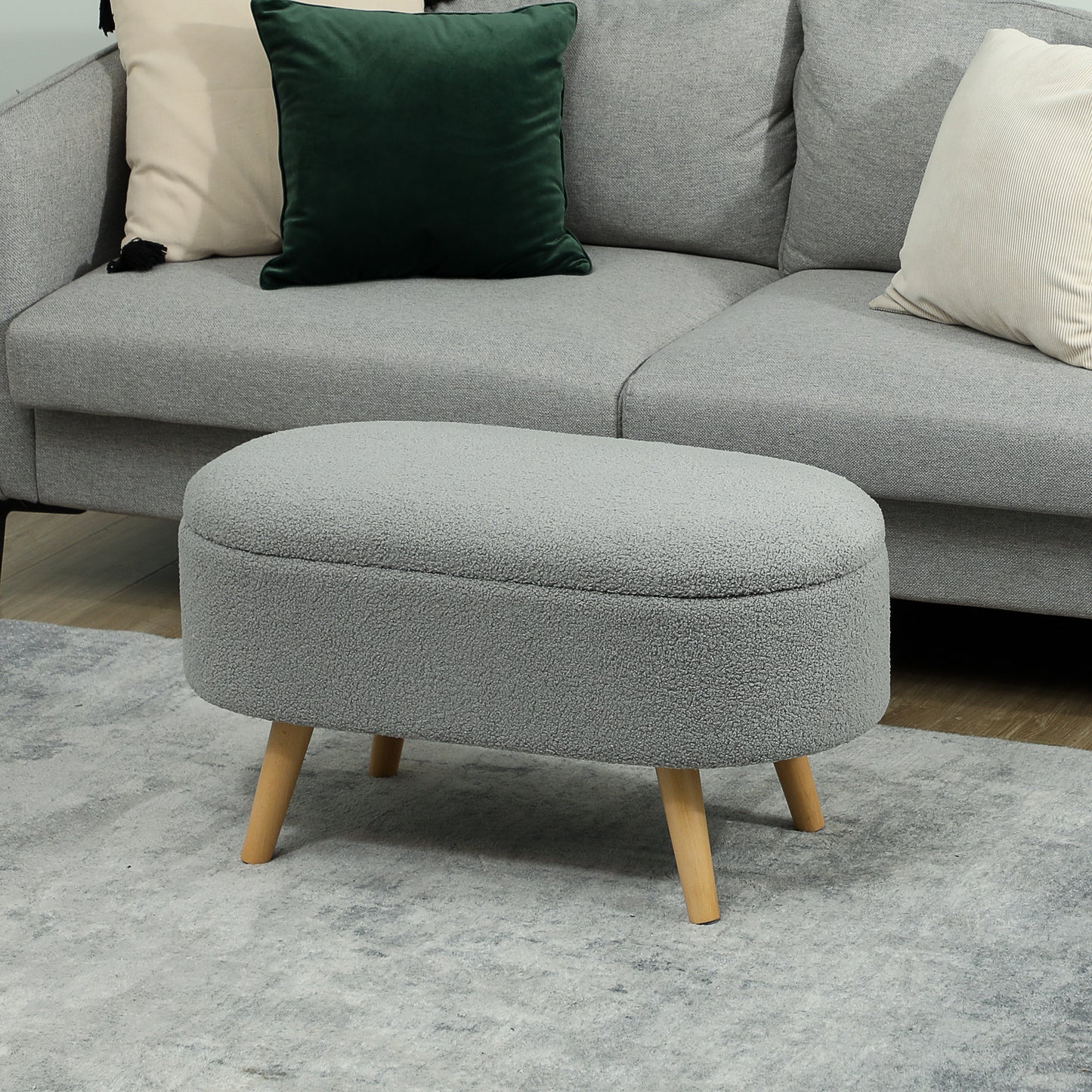 Teddy Fleece Storage Ottoman - Grey