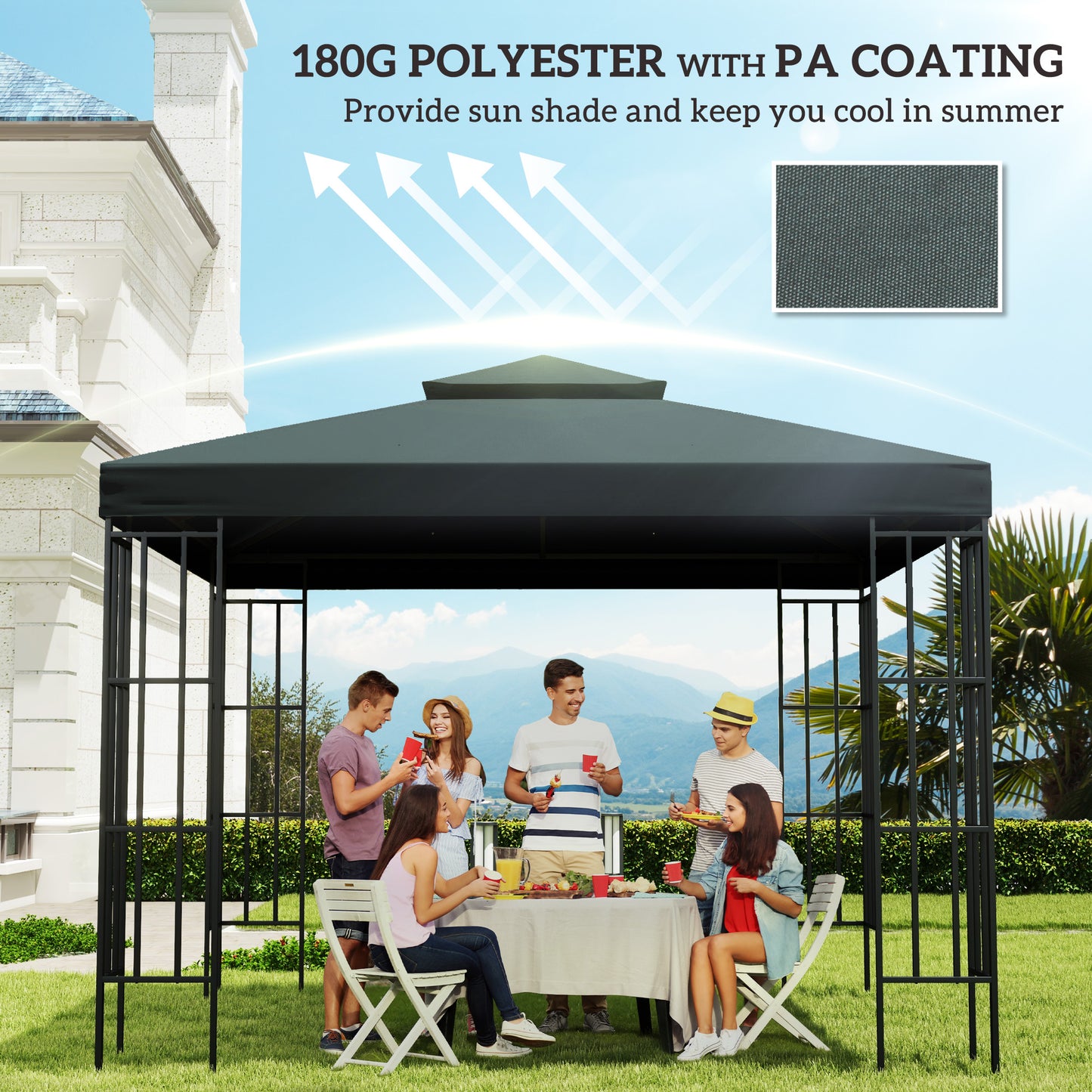 3x3m 2-Tier Gazebo Replacement Canopy Roof | 180g PA-Coated Polyester | UV & Rain Protection | 8 Grommet Drainage Holes | Hook & Loop Fasteners | Fits Outsunny 01-0153 Series Only | 300x300cm | Charcoal Grey