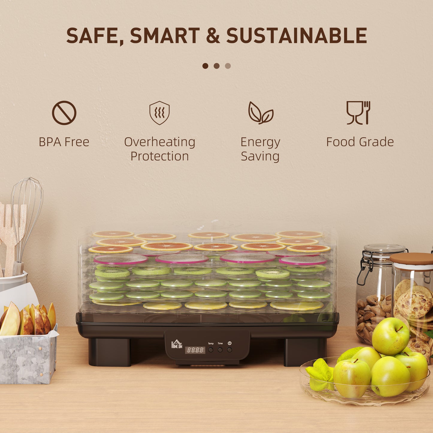 6 Tray Food Dehydrator, 550W Food Dryer Machine with Adjustable Temperature, 48H Timer, for Drying Fruit, Meat, Vegetable, Jerky and Pet Treat, Black