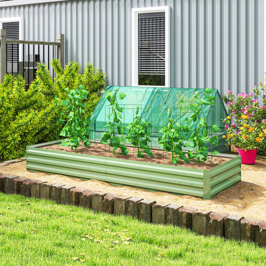 Galvanised Steel Raised Garden Bed | 2 Size Options 126x90.5cm or 241x90.5cm | Open Bottom | Rust-Resistant | Easy Assembly | Flowers Herbs & Veg | Light Green