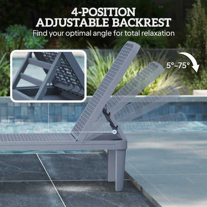 PP Plastic Sun Lounger | 4-Position Reclining | Anti-UV | Breathable Surface | 120kg | Dark Grey