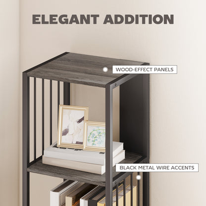 5-Tier Bookshelf with Steel Frame - Grey