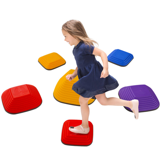 AIYAPLAY Balance Stepping Stones for Kids, 6 Pieces Non-Slip Stackable River Stones, Obstacle Courses for Balance & Motor Skills