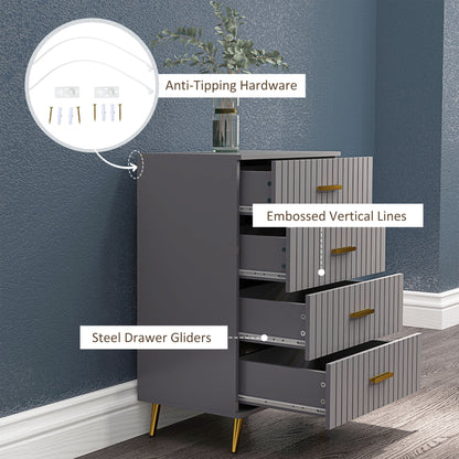 Bedroom Chest of Drawers, Modern 4-Drawer Dresser, Storage Drawer Unit with Aluminium Legs, Dark Grey