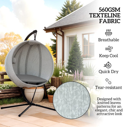 Hanging Egg Swing Chair Outdoor Indoor Garden with Folding Basket, Garden Hanging Chair with Stand, Thickened Cushion, Cup Holder for Patio, Balcony,