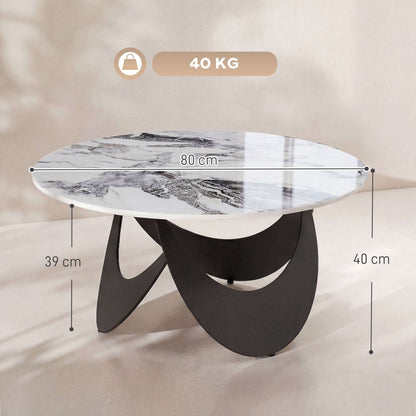 Sintered Stone Coffee Table | 80x80x40cm | Heat-Resistant | Impermeable | Welded Metal Frame | Adjustable Feet | White & Black