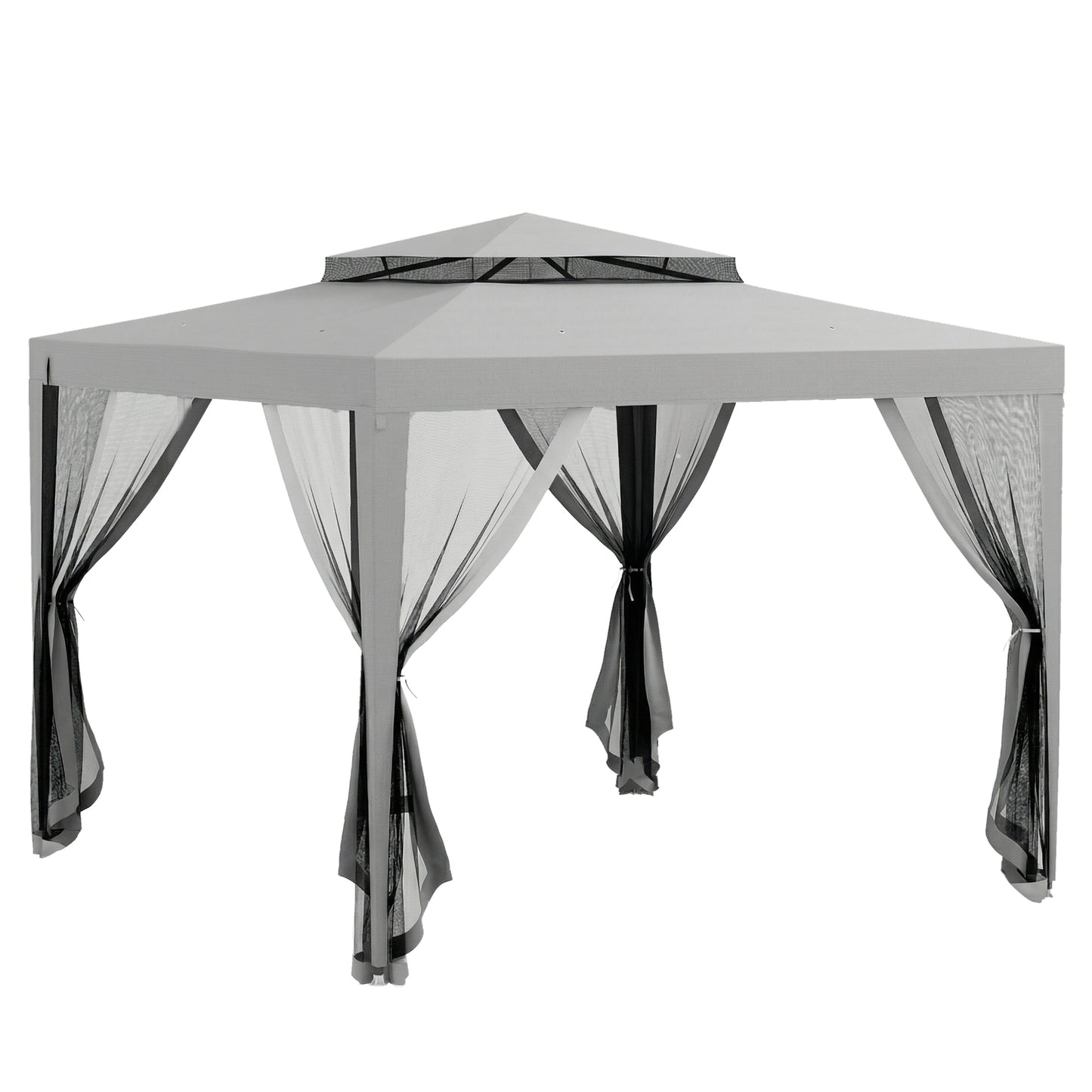 Outsunny 3 x 3 m Gazebo, Netting Party Tent, Patio Canopy Outdoor Event Shelter with Double Tier Roof