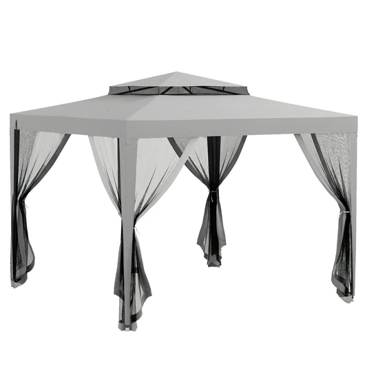 Outsunny 3 x 3 m Gazebo, Netting Party Tent, Patio Canopy Outdoor Event Shelter with Double Tier Roof