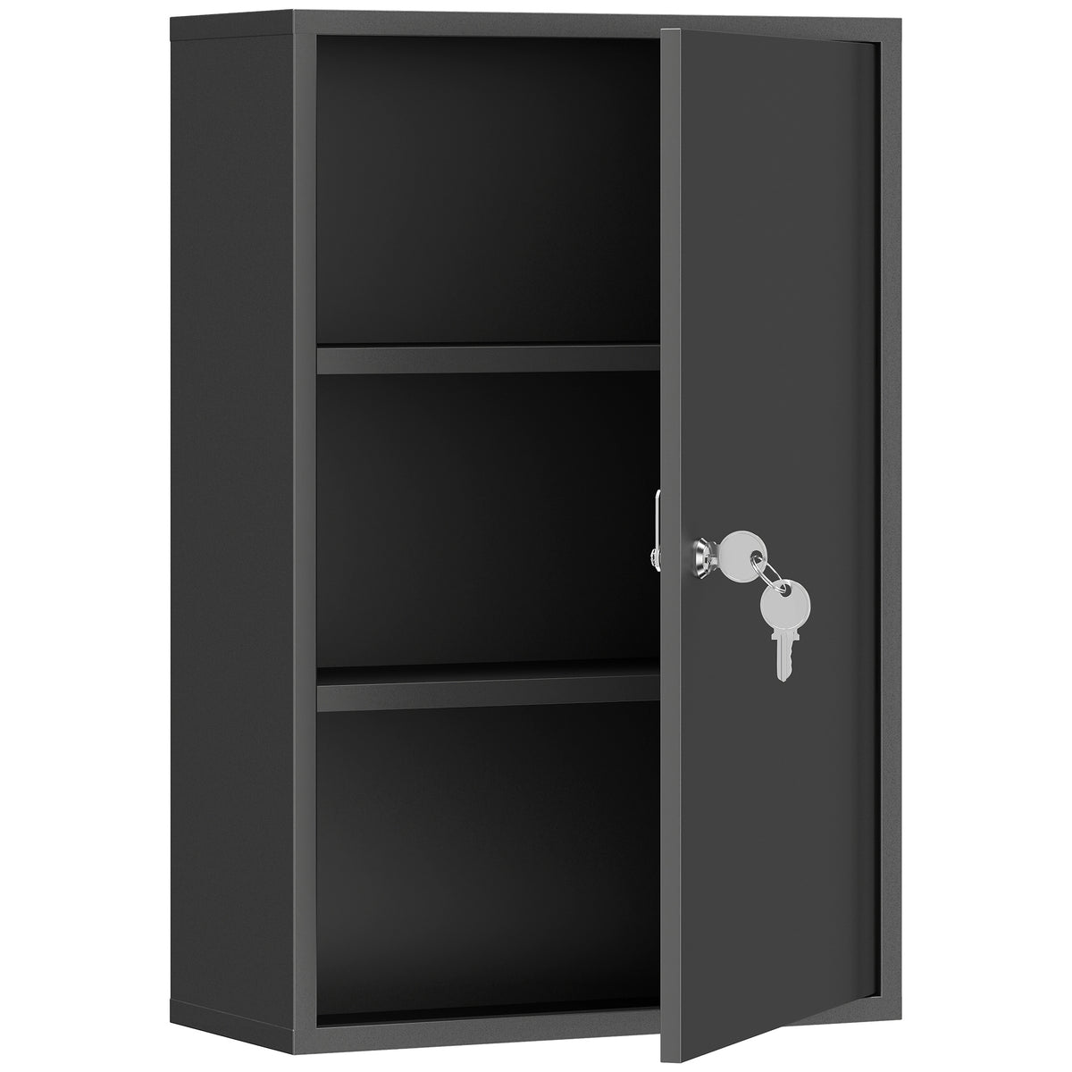 Kleankin 3-Tier Wall-Mounted Lockable Medicine Cabinet | Black Steel | 40x18x60cm | 2 Keys | Rust-Resistant | Pre-Drilled | Bathroom Kitchen | First Aid Storage