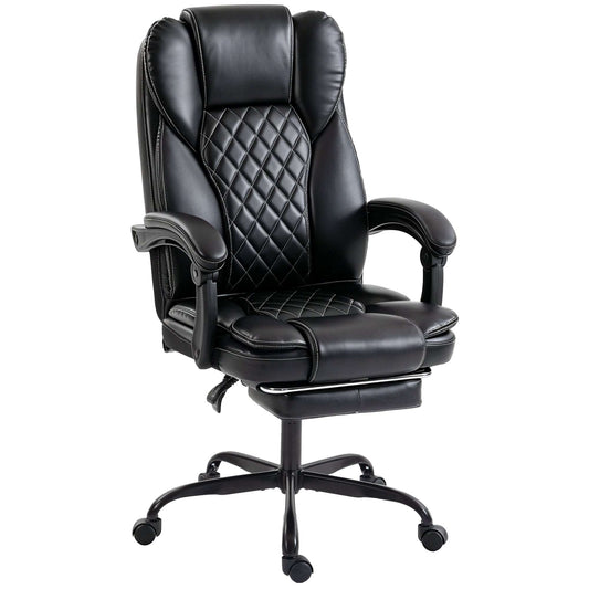 High-Back Executive Reclining Office Chair | 90-135° Recline | Linkage Armrests | Retractable Footrest | Pocket Spring & Foam Seat | PU Leather | EN1335 & BS5852 | 120kg | Black