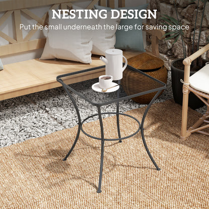 60cm Square Garden Table, Outdoor Metal Bistro Side Desk with Mesh Top, Black