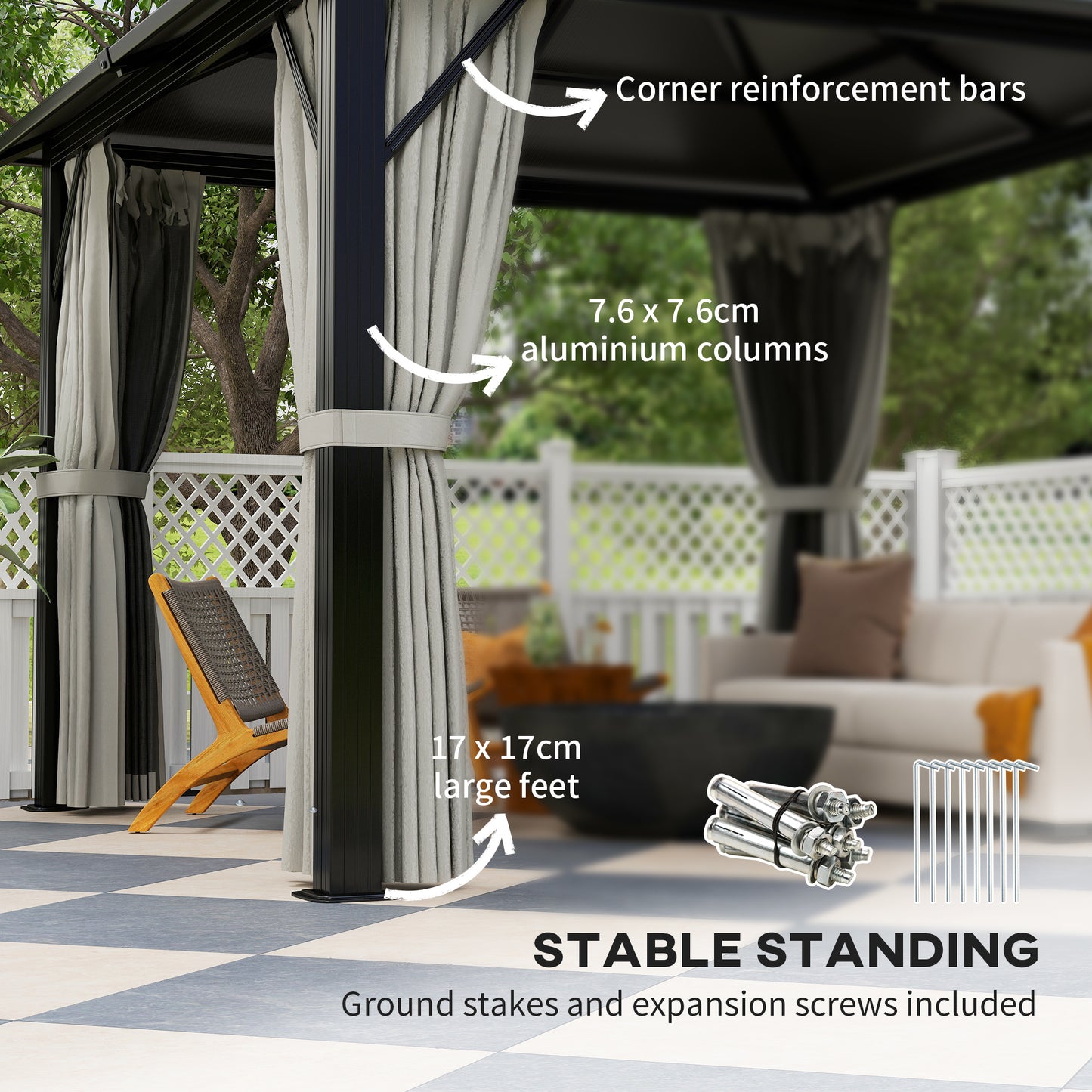 3 x 3(m) Hardtop Gazebo Canopy with UPF30+ Double Polycarbonate Roof, Aluminium Frame Garden Gazebo Permanent Pavilion for Patio, Deck, Grey