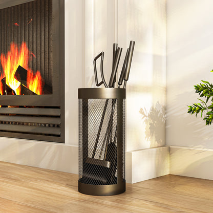 5-Piece Fireplace Tools Set | Mesh Basket | Broom | Shovel | Tongs | Poker | Indoor & Outdoor | Black