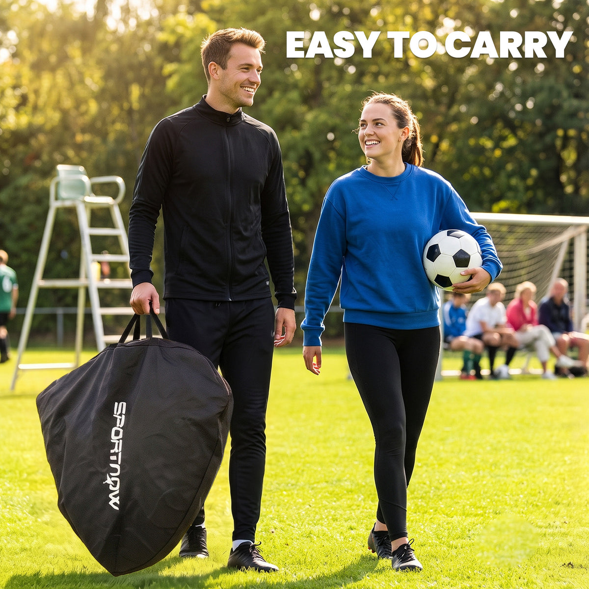 Set of 2 Pop-Up Football Goals | Instant Open & Fold Flat | Fibreglass Poles & Metal Tubes | Polyester Net | Oxford Edging | 8 U-Shaped Stakes | Carry Bag | 150x110x110cm | Age 5+ | Yellow & Black