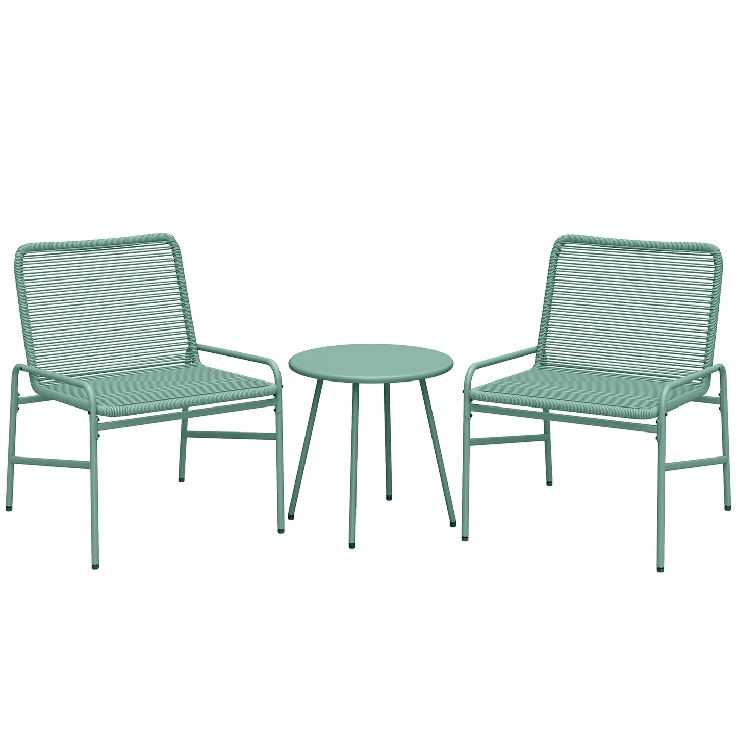 3-Piece Rattan Bistro Set | 2 Chairs & Round Table | Adjustable Feet | Green