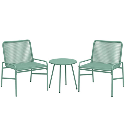 3-Piece Rattan Bistro Set | 2 Chairs & Round Table | Adjustable Feet | Green