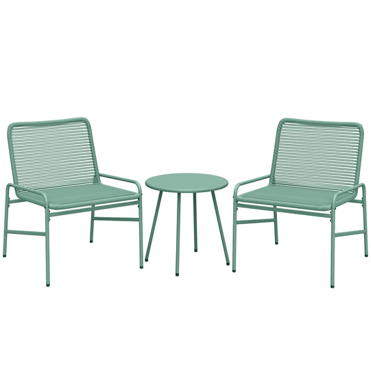 3-Piece Rattan Bistro Set | 2 Chairs & Round Table | Adjustable Feet | Green