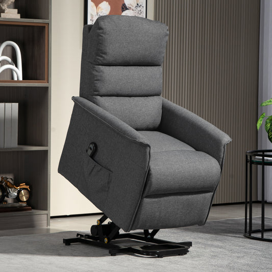 Electric Power Lift Recliner Chair with Spring Pack Seat, Fabric Recliner Armchair for Elderly with Footrest, Remote, Side Pockets, Reclining Chair for Living Room, Grey