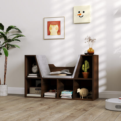 Bookcase Storage Shelf with Cushioned Reading Seat, Cube Bookshelf Organizer for Bedroom Living Room, Chestnut