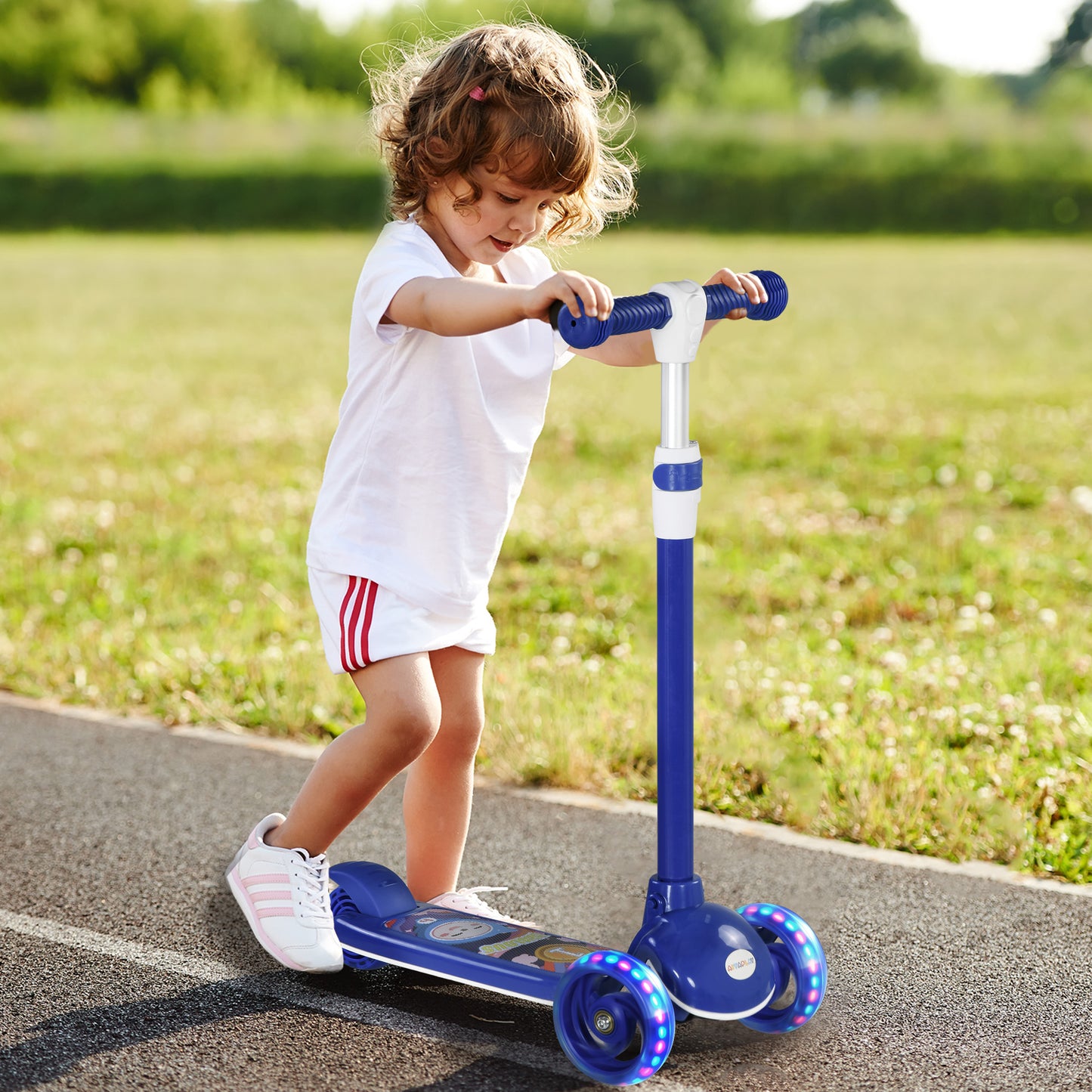 AIYAPLAY Kids 3 Wheel Scooter for 2-6 Years Old w/ Adjustable Height, LED Light, TPE Handlebar