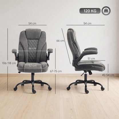 Ergonomic Office Chair | Flip-Up Armrests | Pocket Springs | Class 3 Gas Lift | Linen-Look Fabric | Diamond Pattern | Dark Grey / Beige