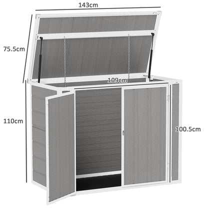 4.7 x 2.5FT Garden Shed, Double Bin Storage Shed with Lockable Doors, Outdoor Small Shed with Openable Lid for 2 Trash Cans, Garden Tools, Grey