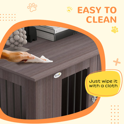 Dog Crate Furniture Side Table | Magnetic Door & Bolt | Elevated Base | Steel Bar Ventilation | Medium & Large Dogs up to 40kg | 95 x 55 x 75cm | Purple