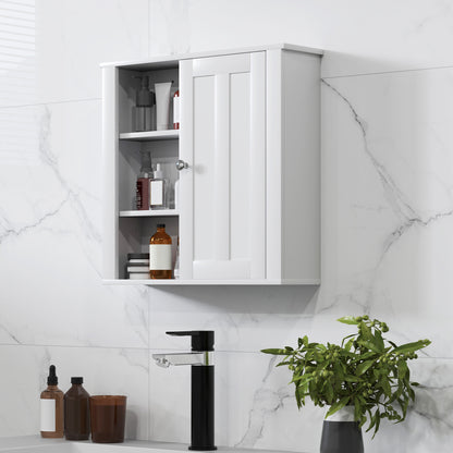 Cabinet, Modern Bathroom Wall Cabinet with Adjustable Shelves and Cupboard, 53W x 15D x 51H cm, White