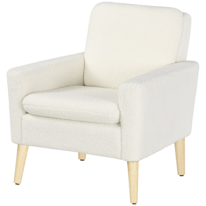 Modern Armchair, Upholstered Accent Chair with Wood Legs and Wide Padded Seat, Teddy Occasional Chair, Cream White