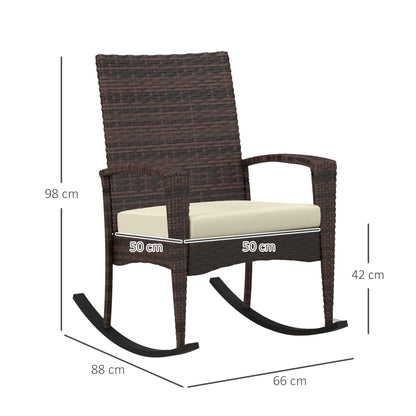 Outsunny Outdoor PE Rattan Rocking Chair Set of 2, Garden Rocking Chair Set with Armrest and Cushion