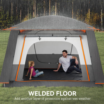 4-6 Man Camping Tent, Double Layer Tunnel Tent with Porch, Living Area and 2 Bedrooms, Sewn in Groundsheet, 3000mm Waterproof, Grey