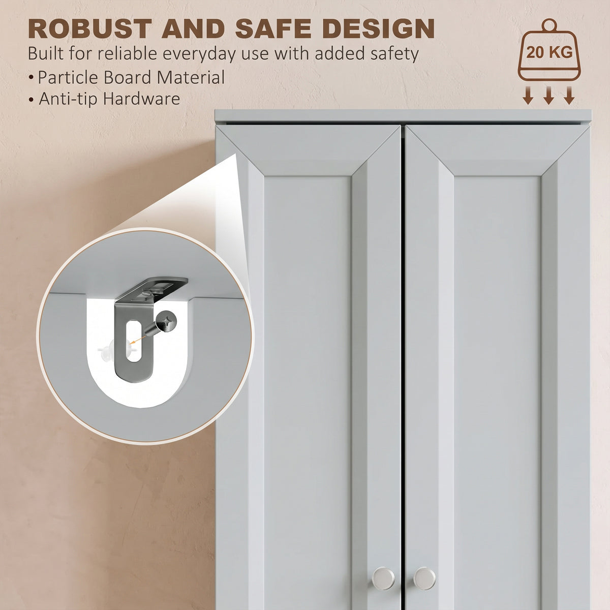 Narrow Bathroom Cabinet | Light Blue | Particleboard MDF | 38x26x97cm | 2 Doors 4 Tiers | Soft-Close Hinges | Anti-Tip | 20kg | Nordic Style | Freestanding Slim Cupboard