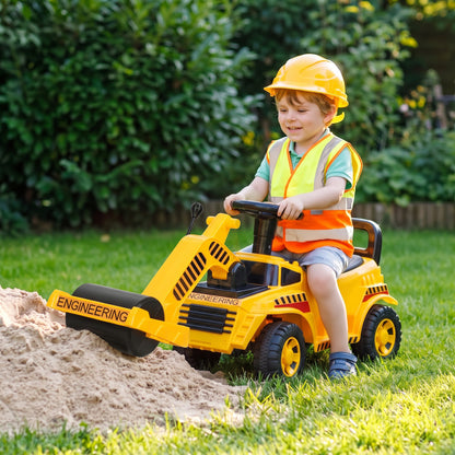 AIYAPLAY Kids Ride-On Road Roller | Foot-Powered Construction Toy | Liftable Front Drum | Horn & Under-Seat Storage | Yellow & Black | Ages 1–4