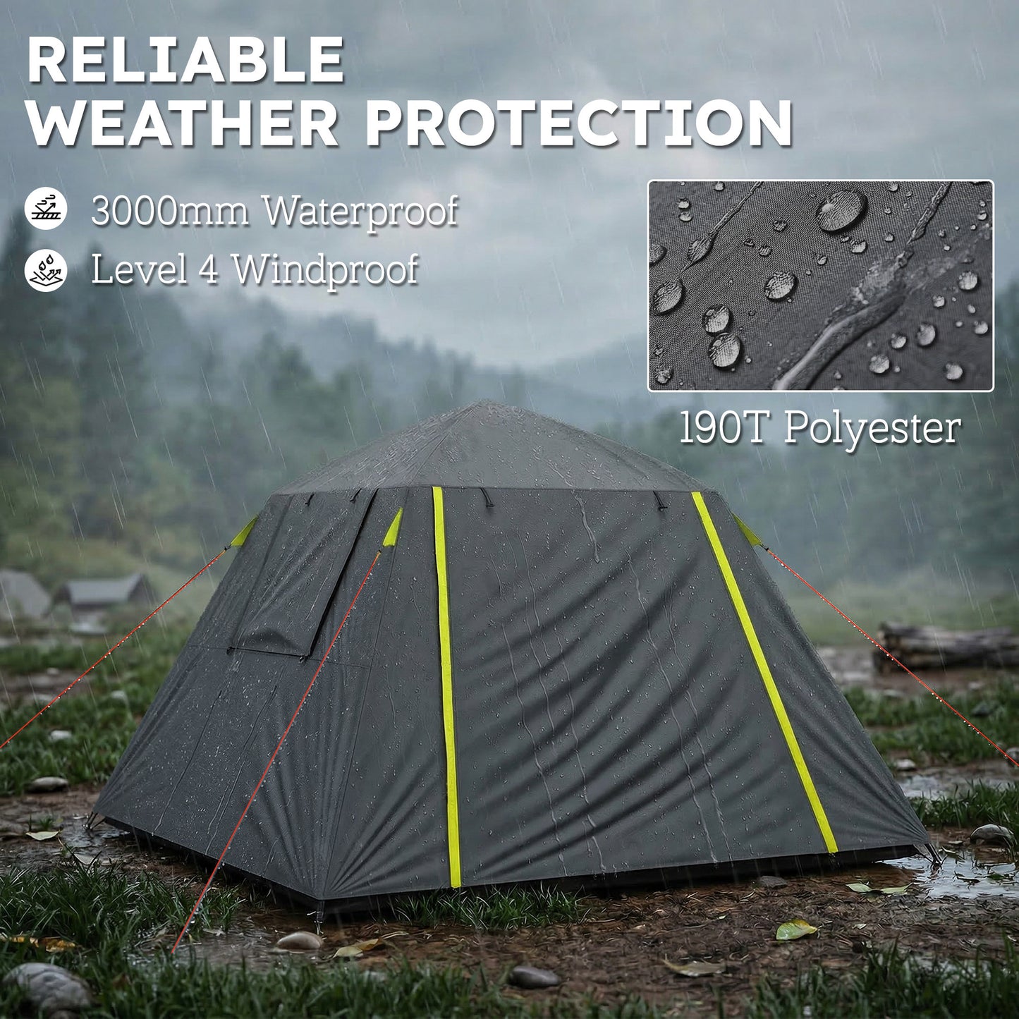 2-Person Camping Tent | 3000mm Waterproof | 190T Polyester | 2 Doors & 2 Windows | Fibreglass Poles | Grey & Green