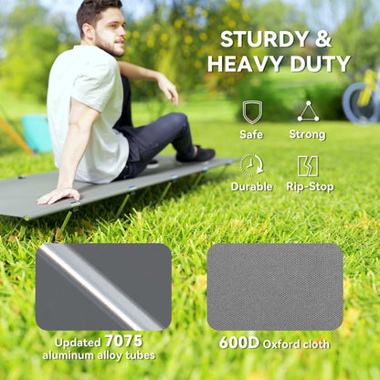 Outsunny Lightweight Camping Bed, w/ Strong Support 150kg and Carry Bag for Camping, Dark Grey