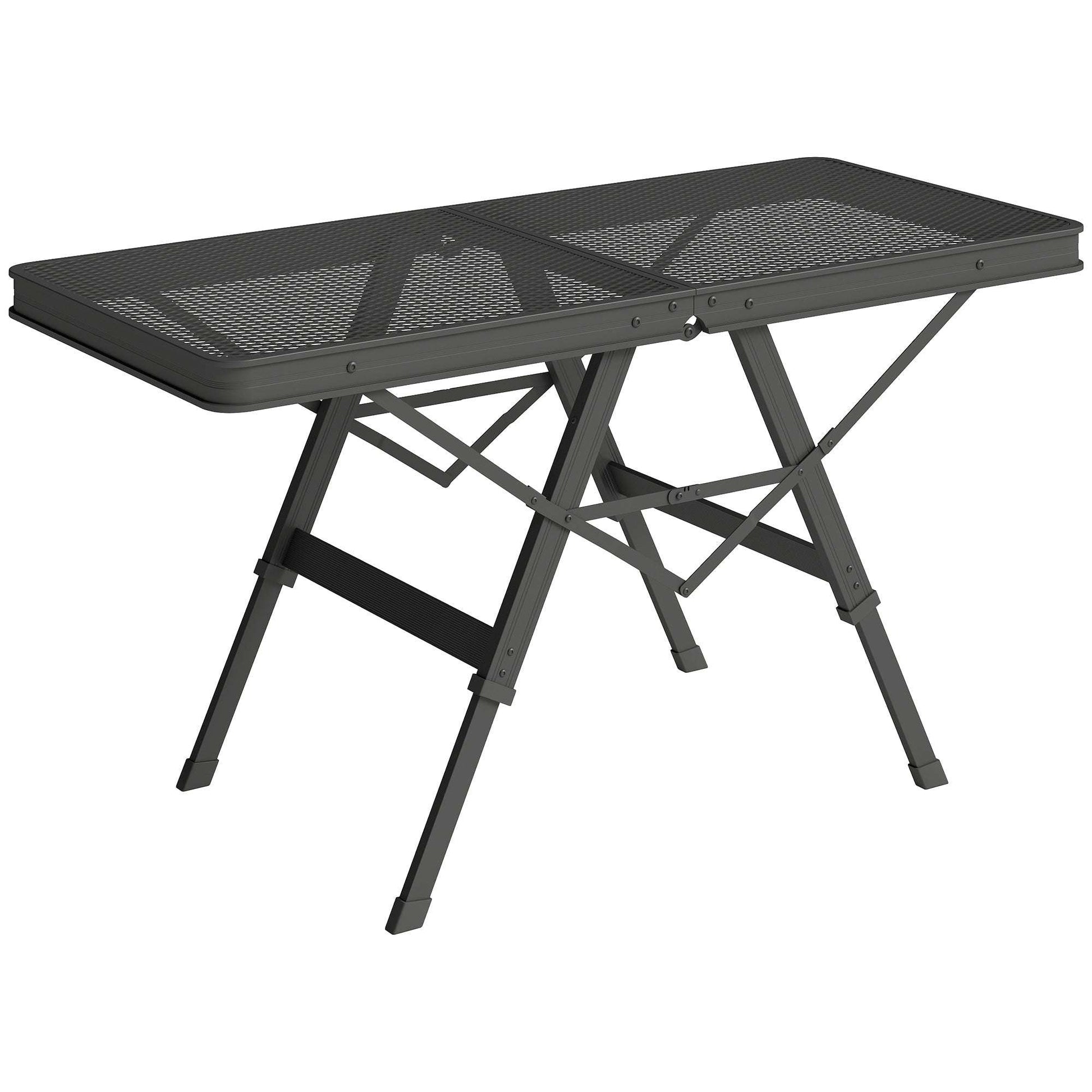 3 ft Folding Camping Table w/ Adjustable Heights, Outdoor Folding Picnic BBQ Table with Metal Mesh Desktop & Aluminium Legs, Lightweight
