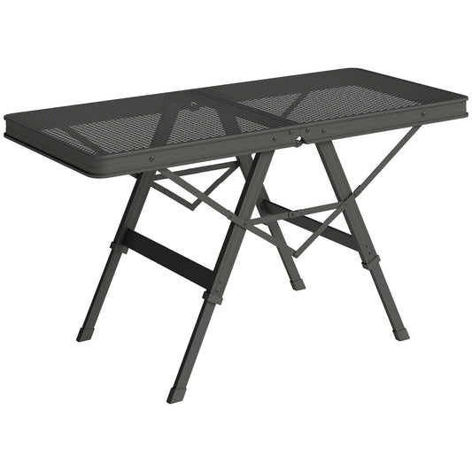 3 ft Folding Camping Table w/ Adjustable Heights, Outdoor Folding Picnic BBQ Table with Metal Mesh Desktop & Aluminium Legs, Lightweight