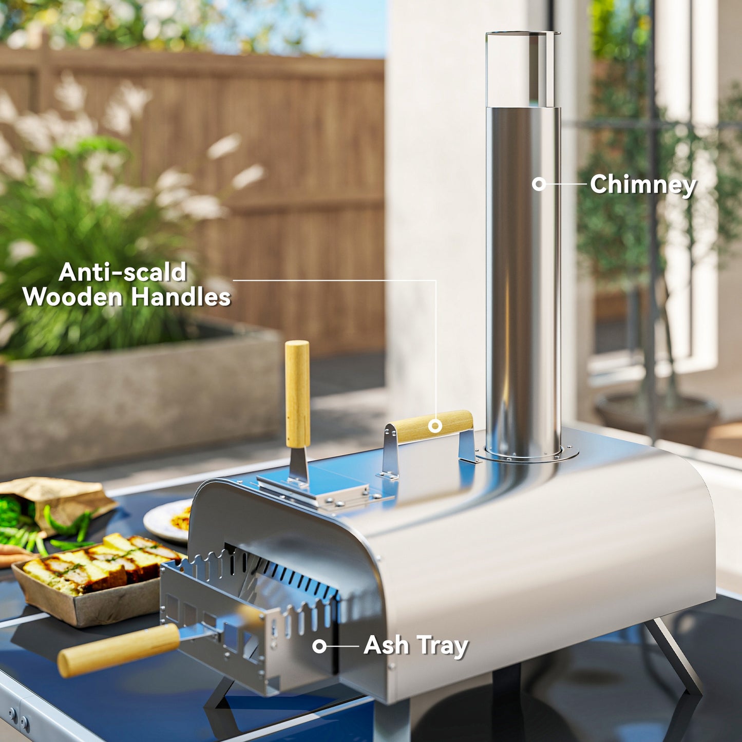 Portable Wood Pellet Outdoor Pizza Oven with Stone and Peel, Foldable Legs, Chimney, 12 Inch Wood Fired Pizza Maker for Outdoor Cooking, Stainless Steel
