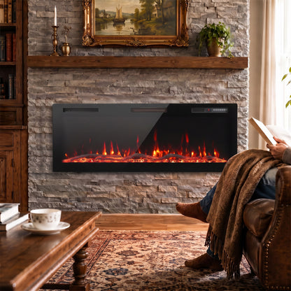 107cm Slim Electric Fireplace | Wall Mounted, Recessed or Freestanding | 900/1800W, 12 Flame Colours, Remote, ECO & 7-Day Timer | Black