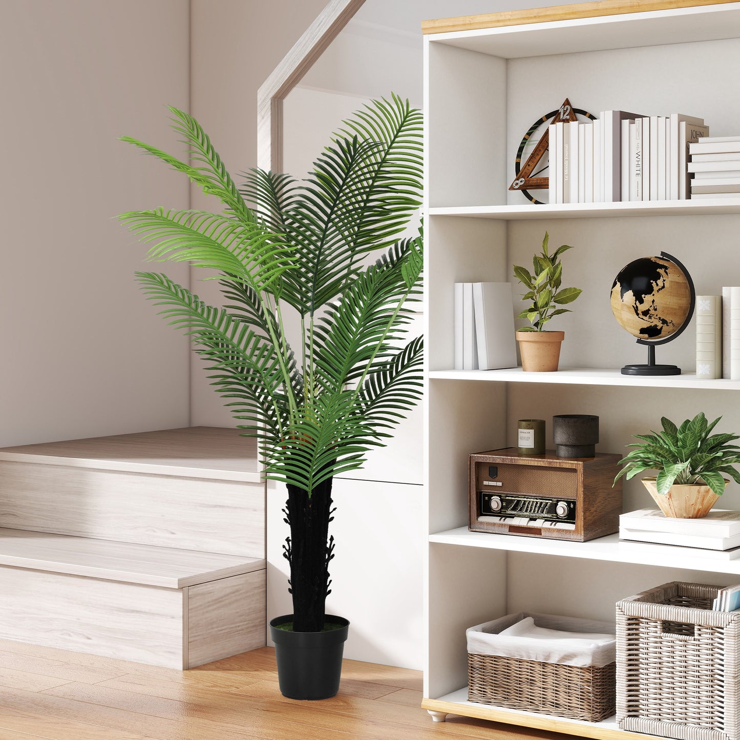 175cm Artificial Areca Palm Tree with 16 PE Leaves, Decorative Artificial Plant with Plastic Pot and Flocked Soil, Fake Plant