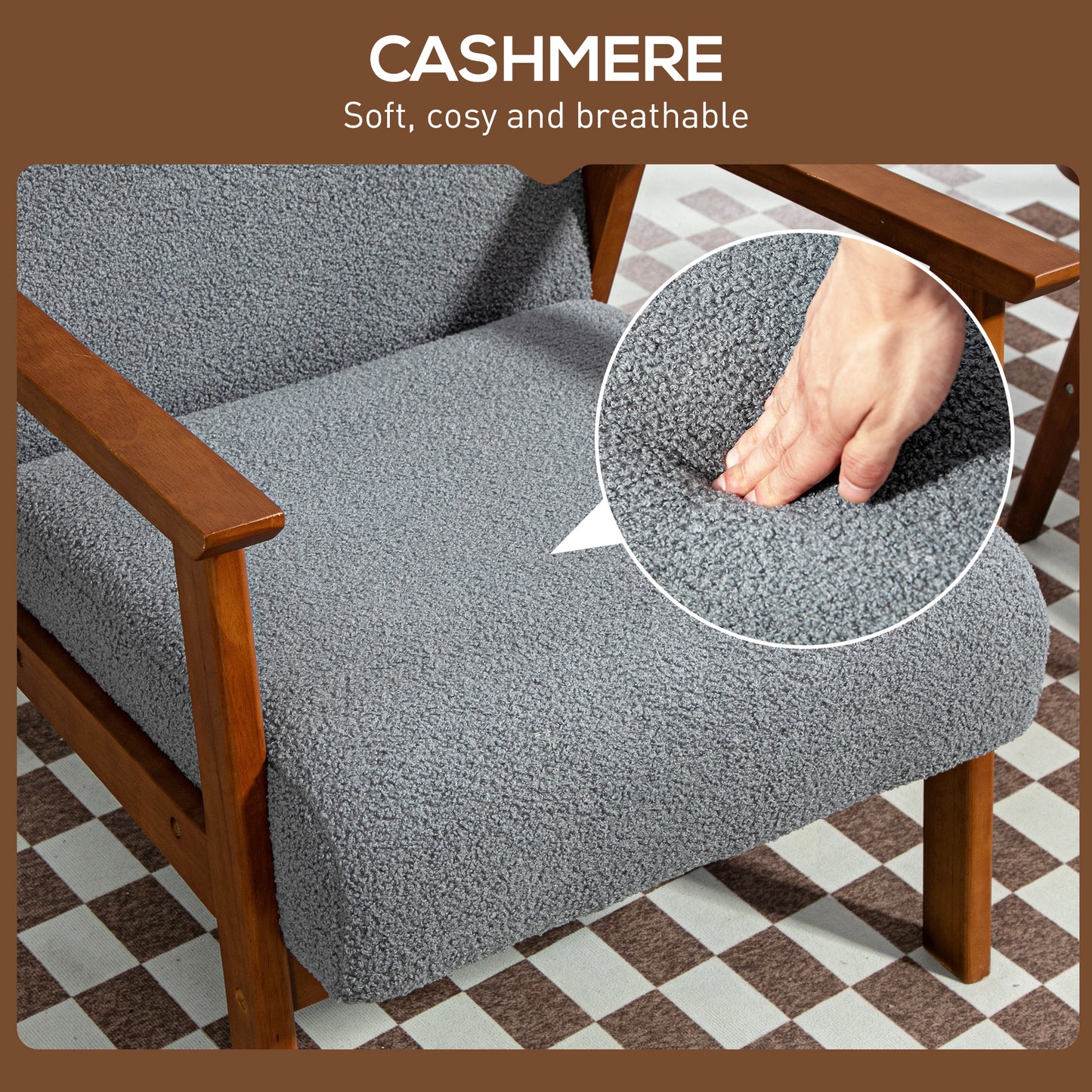 Armchair W/ Wide Seat, Boucle Thick Padded Occasional Accent Chair, Solid Wood Frame for Living Room Bedroom Home Office Reception