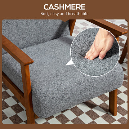 Armchair W/ Wide Seat, Boucle Thick Padded Occasional Accent Chair, Solid Wood Frame for Living Room Bedroom Home Office Reception