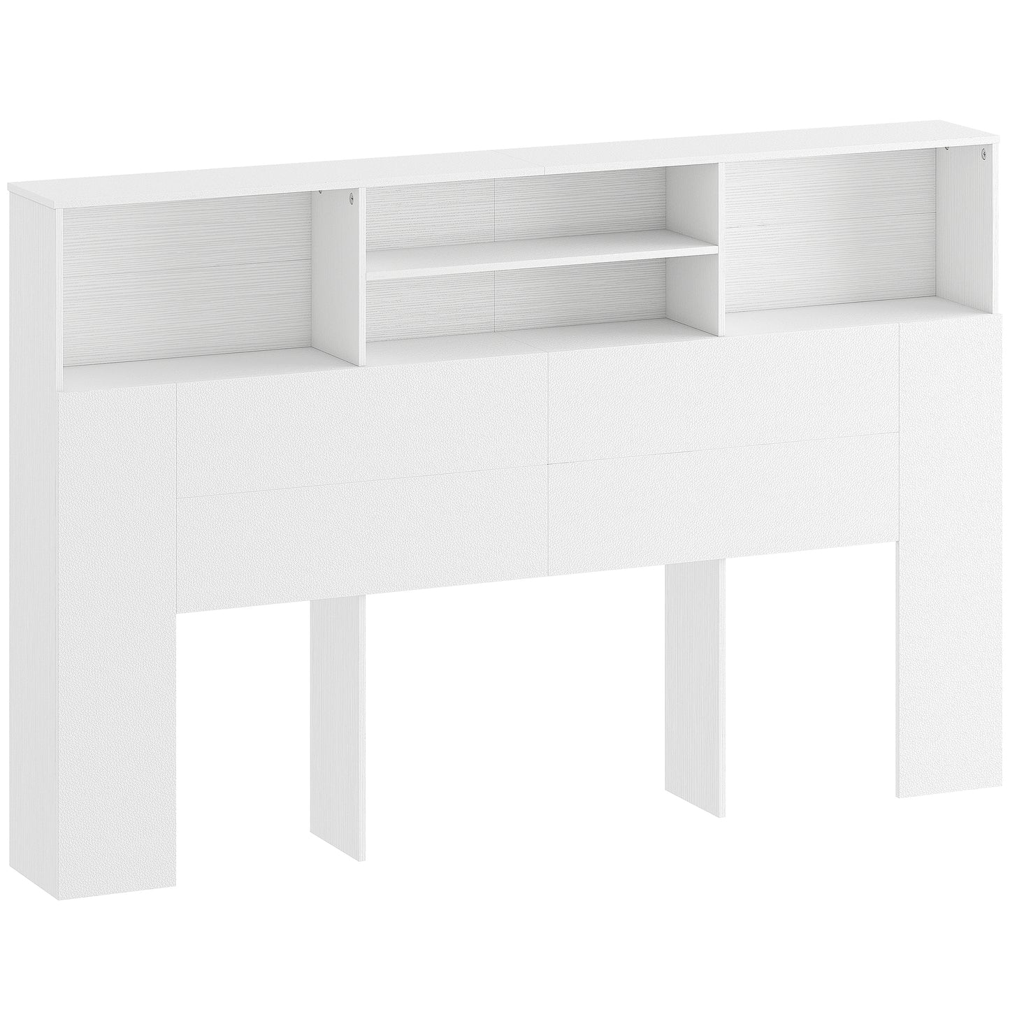 King Size Headboard with Storage | 4 Open Compartments | Freestanding | Scratch-Resistant Melamine | Anti-Tip Kit | White | 160cm