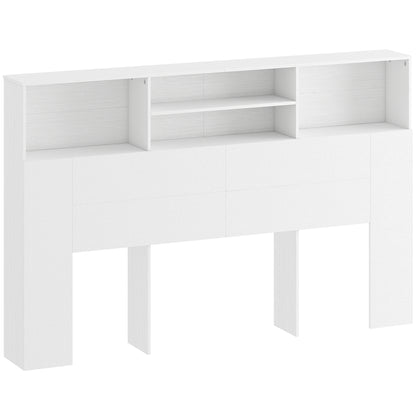 King Size Headboard with Storage | 4 Open Compartments | Freestanding | Scratch-Resistant Melamine | Anti-Tip Kit | White | 160cm
